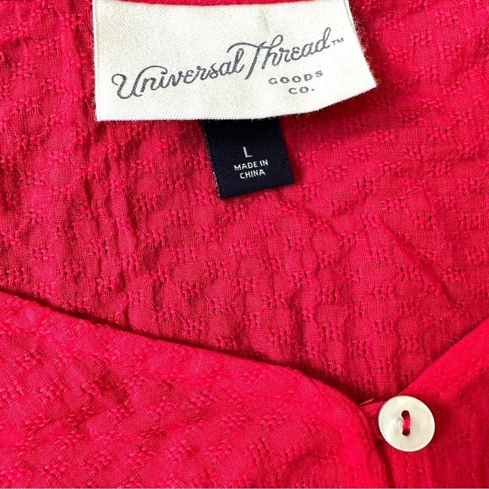 Universal Thread Red Tie Front Top Size L Buttoned Dolman Sleeve Cotton Blouse - Picture 6 of 7